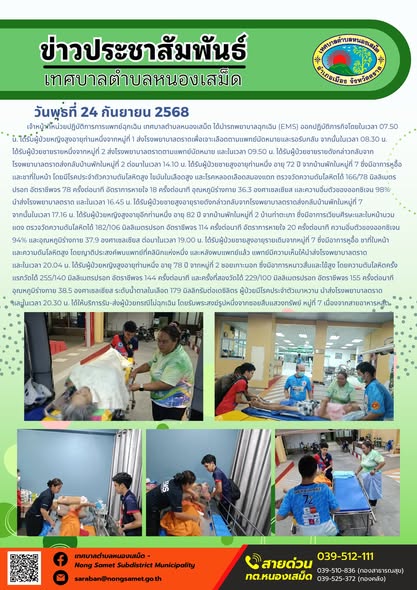 ข่าวประชาสัมพันธ์เทศบาลตำบลหนองเสม็ด

วันพุธที่ 24 กันยายน 2568
